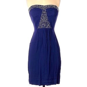 Size:8 Rebecca Taylor Purple/Blue Studded Strapless Mini Dress with Zipper